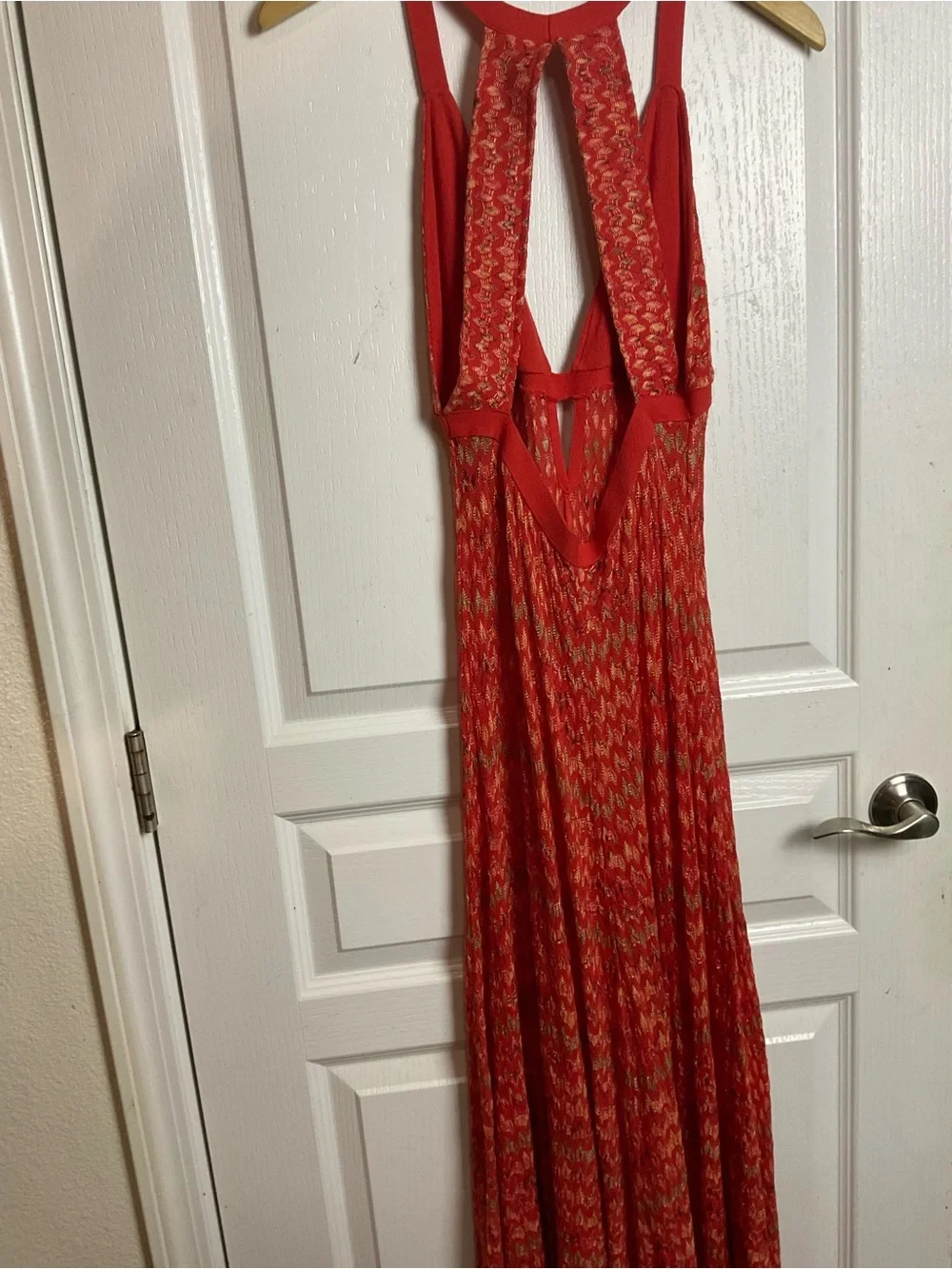 Título: Free People Red Orange Knit Halter Open Back Maxi Dress Size Small